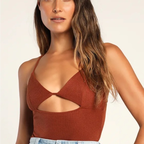Lulus Tops - Rust Brown Cutout Bodysuit
